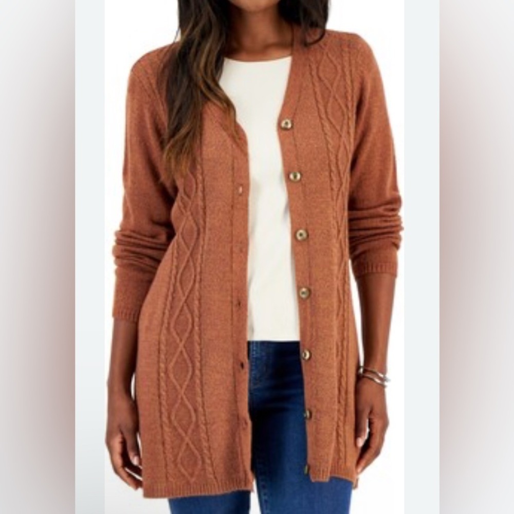 NEW - Karen Scott Women's Turbo Button-Front Cardigan. Color: Autumn Marl